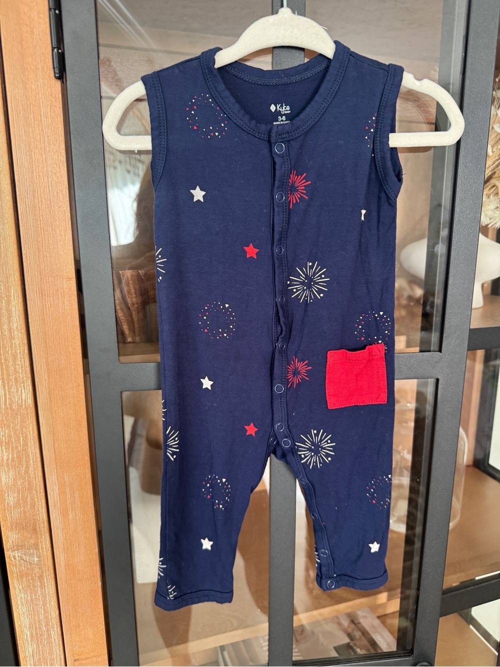 Kyte BABY fireworks romper sleeveless snaps boy bamboo onesie 4th july america